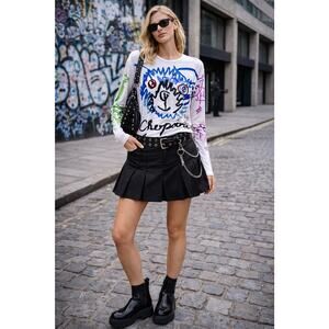 Chopova Lowena Graphic Illustr Long Sleeve Top Hand Drawn Doodle Art Print Sz S